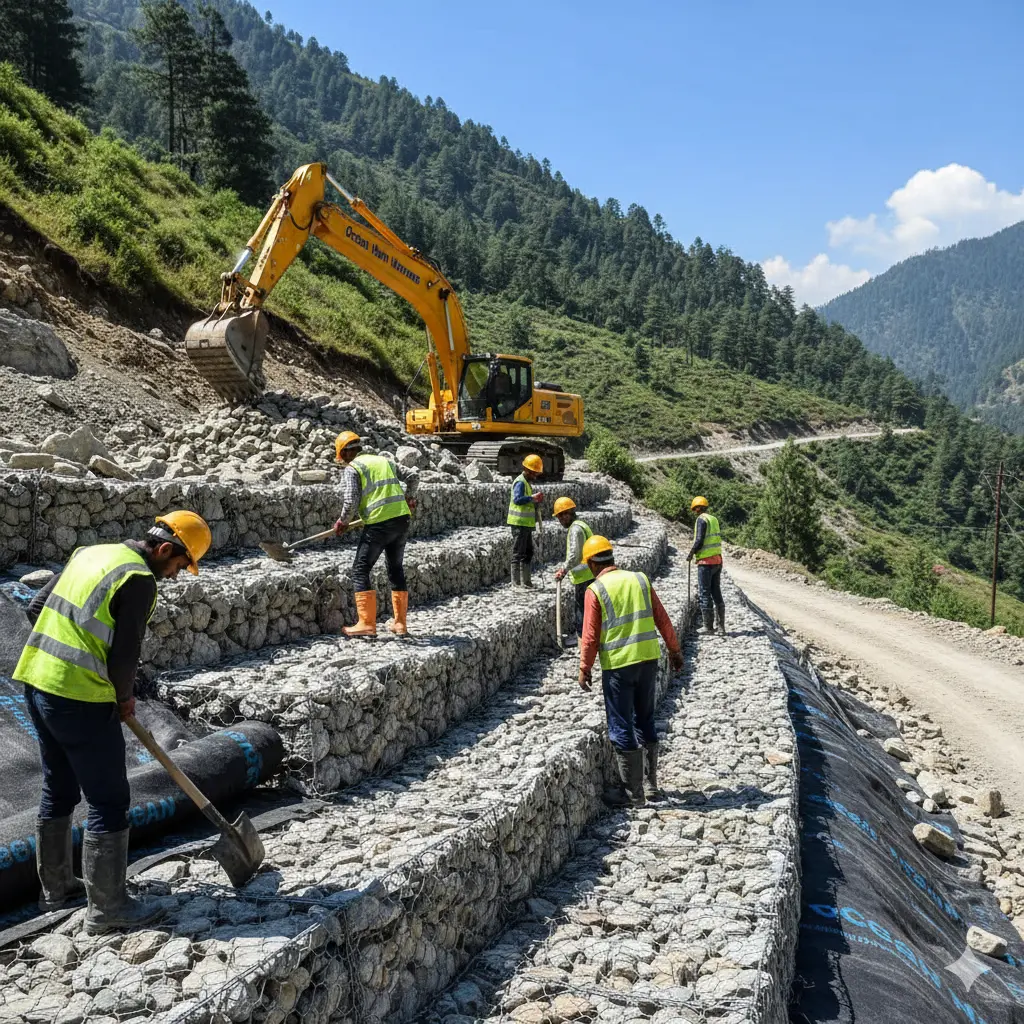 Mountain Engineering in Srinagar: A Case Study on Slope Stability Using Ocean Hexagonal Woven Double Twisted Gabion Boxes